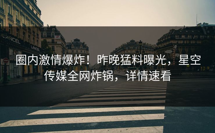圈内激情爆炸！昨晚猛料曝光，星空传媒全网炸锅，详情速看