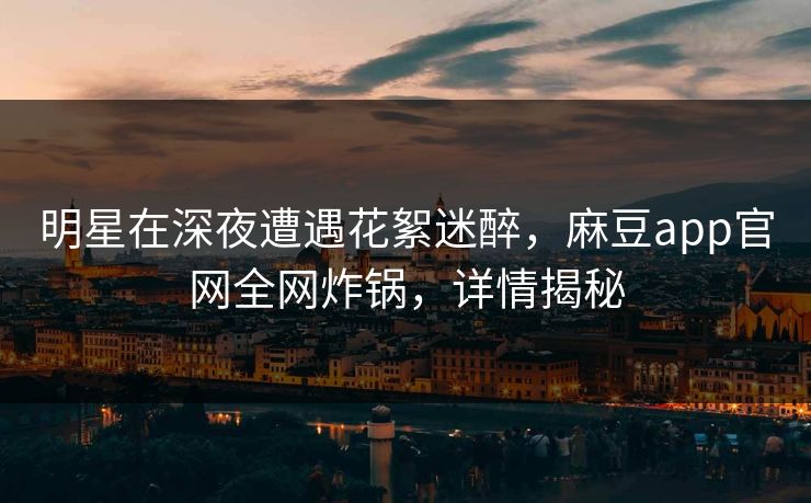 明星在深夜遭遇花絮迷醉，麻豆app官网全网炸锅，详情揭秘