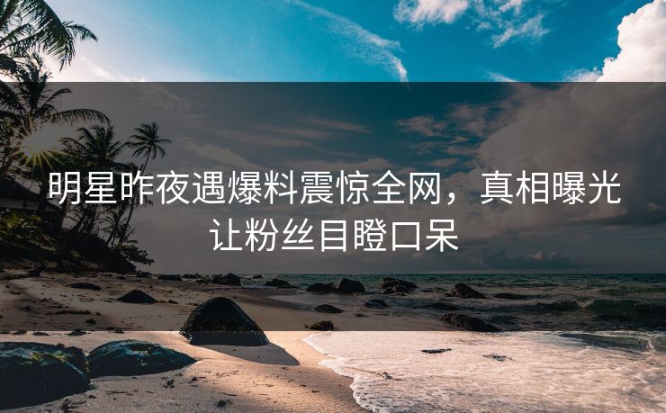 明星昨夜遇爆料震惊全网，真相曝光让粉丝目瞪口呆