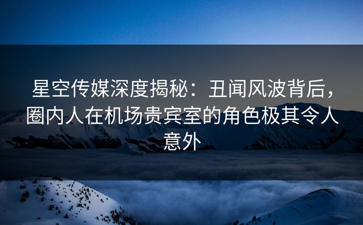 星空传媒深度揭秘：丑闻风波背后，圈内人在机场贵宾室的角色极其令人意外